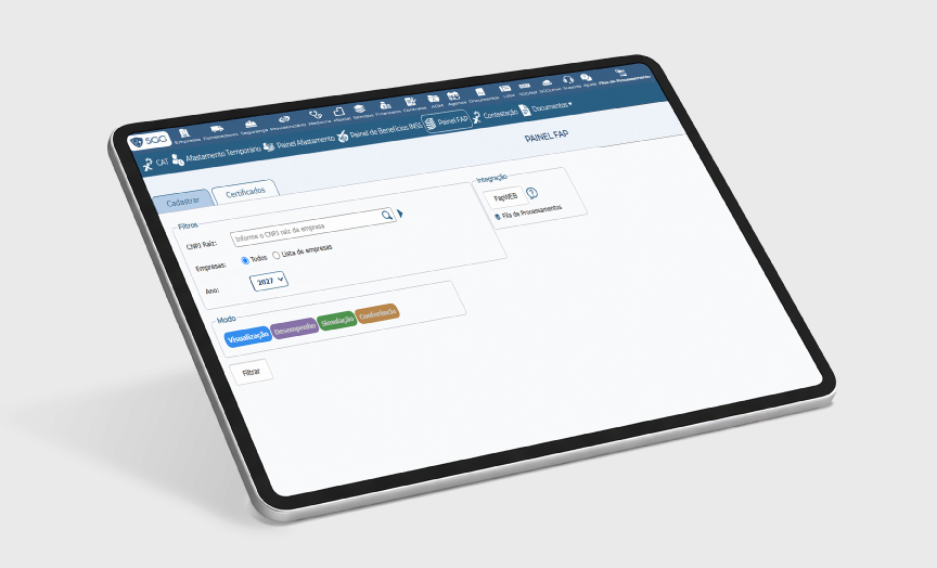 FAP 2027 no SGG: mockup de tablet com o Painel FAP e o ano 2027 selecionado