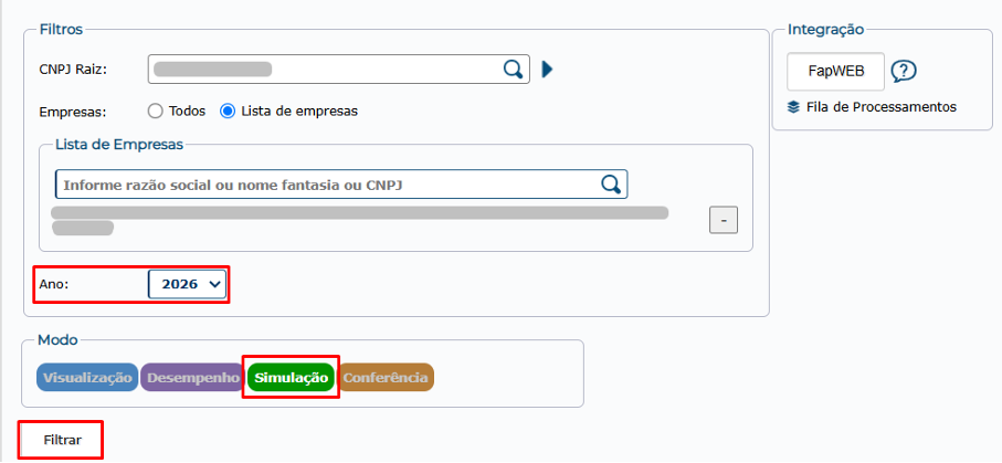 Nova opção "simulação" no Painel FAP do SGG