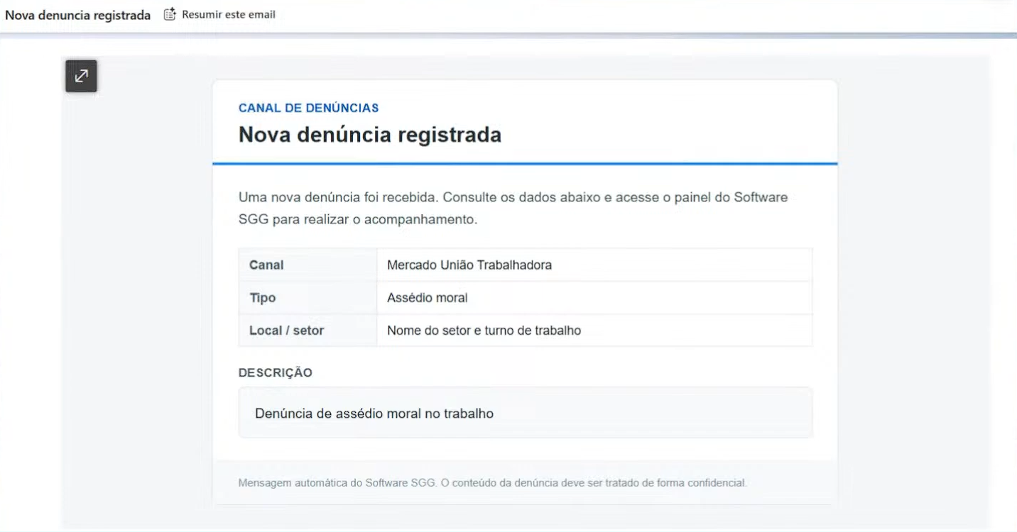 e-mail de notificação